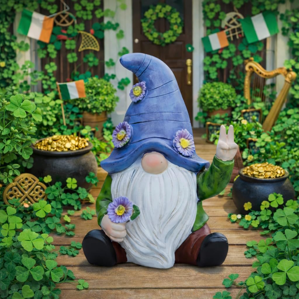 IMPECCABLE GOODS Peace Gnome Garden Statue - Original Design - Blue Peace Gnome Design for Yard, Lawn, Patio, Porch - Garden Decoration - Solar Light - Mom - Grandmother Outdoor Decor & Unique