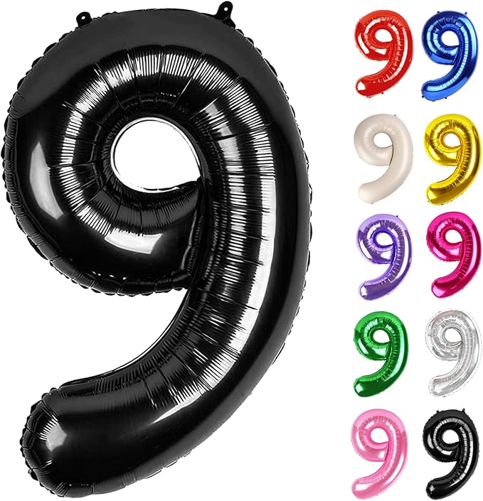 Black Number 9 Balloon 40 Inch, 9 Balloon Number, 9th Birthday Decorations, Black Party Supplies for Boys Girls