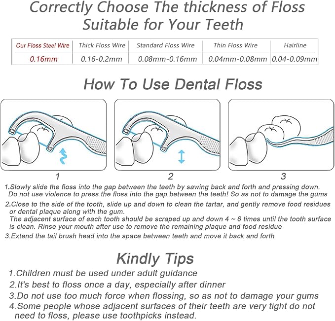 Portable Toothpicks Pocket Set, Dental Floss Picks, Reusable Flosser, Travel Tooth Picker, Flossers for Adults, Stainless Steel Teeth Cleaning Kit