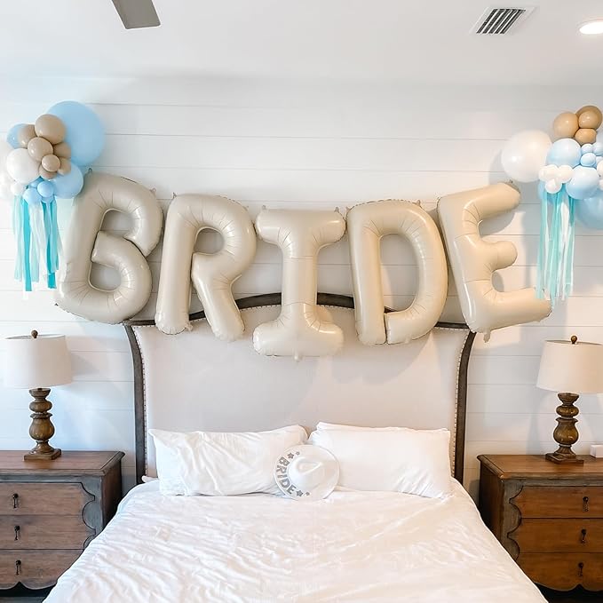 40 Inch Beige BRIDE Balloons,Cream White Sand Bride Foil Balloon for Wedding Bachelorette Party Decorations