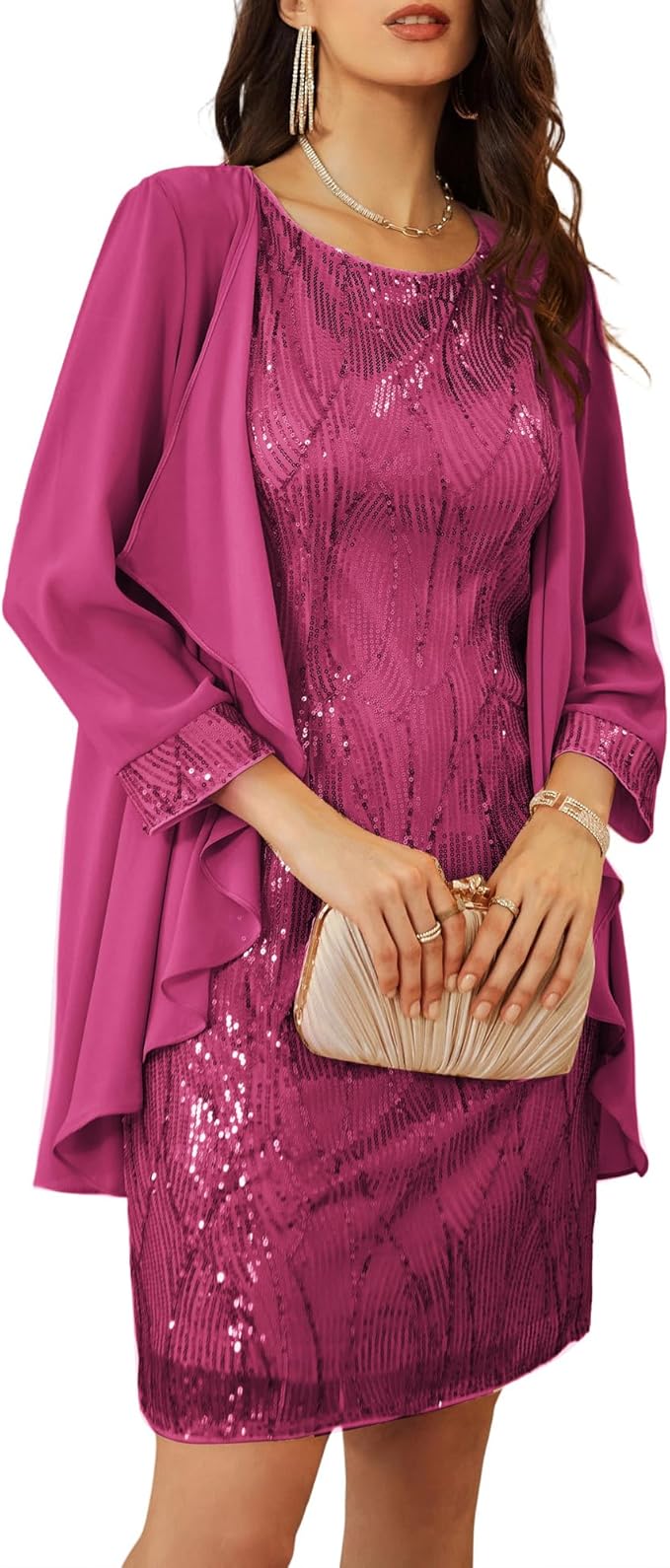 GRACE KARIN Women's Sequin Dress - Wedding Guest & Mother of The Bride Formal Dress - Two Piece Knee Length
