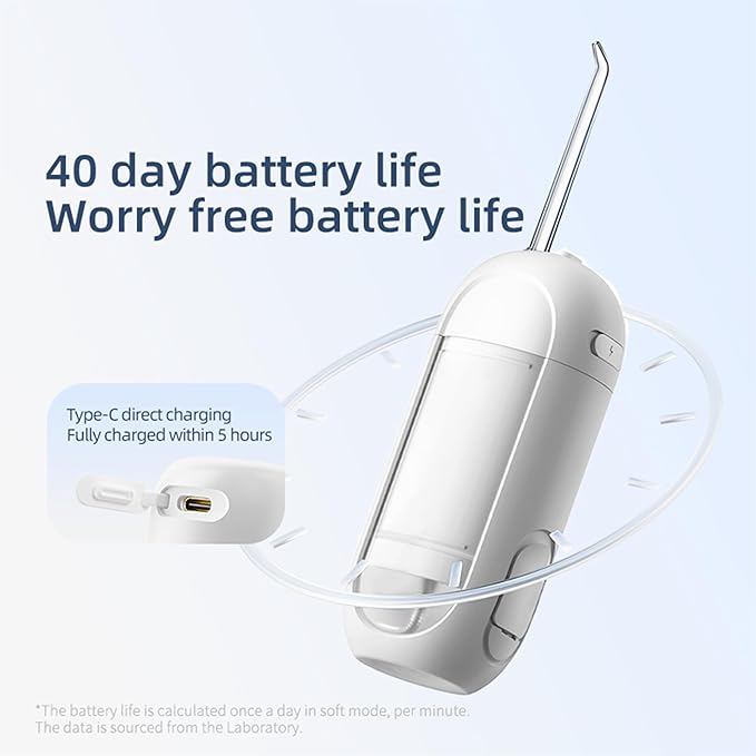 Water Flosser - Waterproof Portable for Teeth ，Water Dental Flosser Portable Cordless Oral Irrigator 3 Modes 6 Flossing Nozzles, Compact & Light for Travel (White)