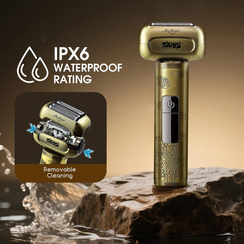 DSP Mini Electric Foil Shaver for Men, Portable Travel Razor with LED Display, Close Shaver Stubble Trimmer, IPX6 Waterproof Cordless Rechargeable Shaver for Face, Travel Lock, Bronze