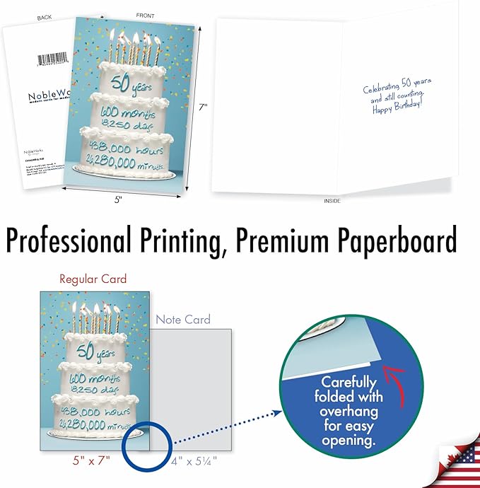 NobleWorks - 50th Funny Card for Birthday - Milestone Bday of 50 Years, Celebrate and Congrats Notecard with Envelope - Year Time Count 50 C9092MBG