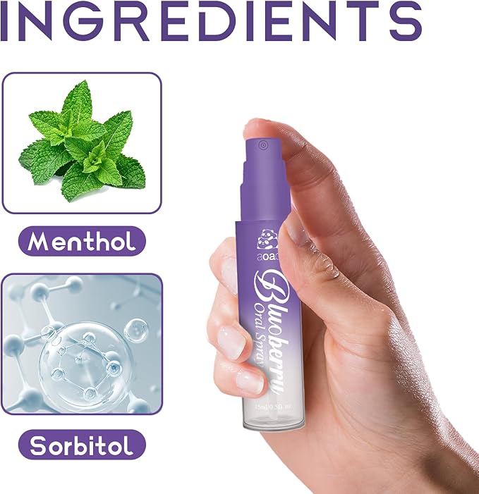 Oral Spray for Adults, Mouth Freshening Spray, Portable Peppermint Oral Freshener, Alcohol & Fluoride-Free Oral Care Mouth Spray, Travel, Dates, Office, Dry & Bad Breath,0.5fl.oz (Purple/Blue)