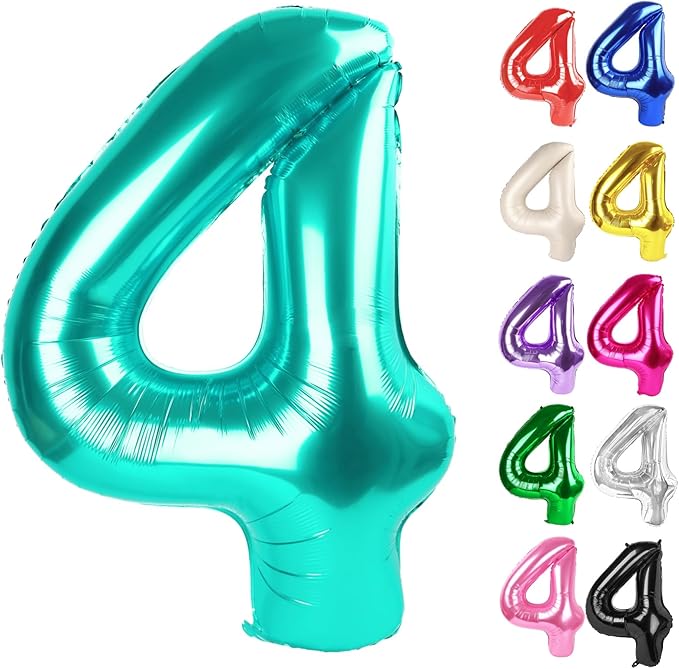Teal Number 4 Balloon 40 Inch, 4 Balloon Number, 4th Birthday Decorations, Teal Party Supplies for Boys Girls
