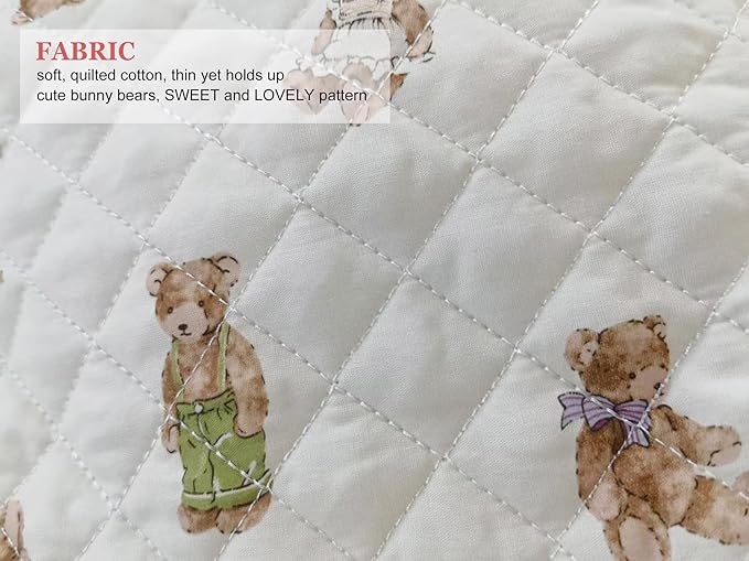 HAPPYHEIDI Cotton Quilted Makeup Bag Cosmetic Toiletry Travel Pouch Purse accessory Organizer,Cute Bears