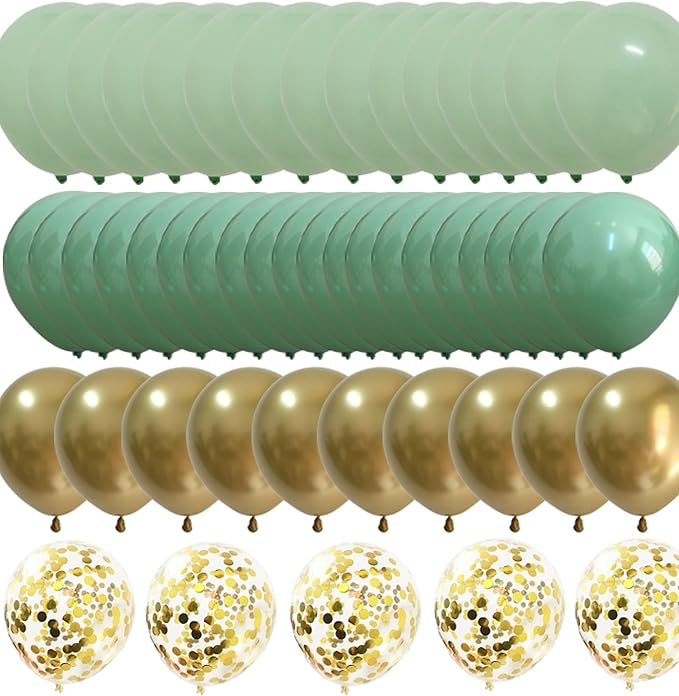 Matte Sage Green Gold Balloons – Light Mint Olive Green Balloons for Wedding Neutral Baby Shower Birthday Party Supplies 60 packs (Sage green + gold)