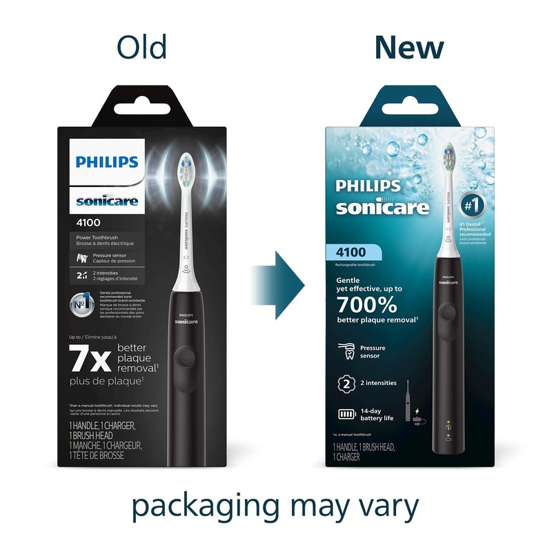 Philips Sonicare 4100 Series Electric Toothbrush - Sonic Toothbrush with Advanced Sonic Technology, Pressure Sensor, Two Intensity Settings, Smartimer & Quadpacer, Black, Model HX3681/24