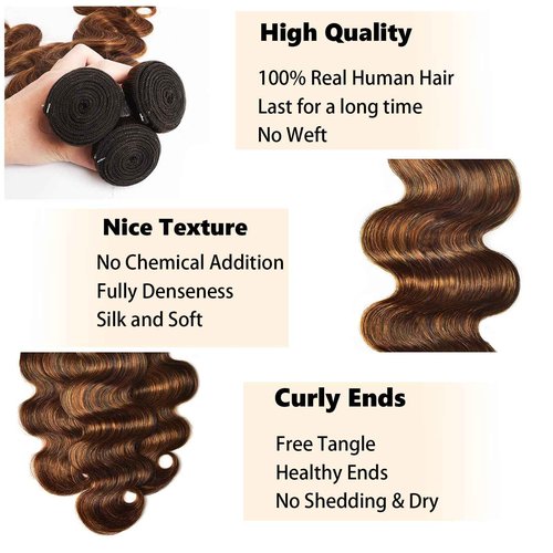 Fabimiya Human Hair Bundles 20 22 24 Inch Chocolate Brown P4/30 Body Wave Bundles Human Hair 100% Unprocessed Soft Sewn In Hair with Double Weft for Black Women