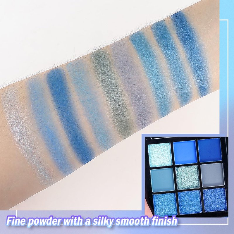 WanTuoluo 9 Colors Blue Smoky Matte Shimmer Eyeshadow Palette with Mirror for Eye Makeup,High Pigmented Eye Shadow Primers Powder Palet de sombras de ojos