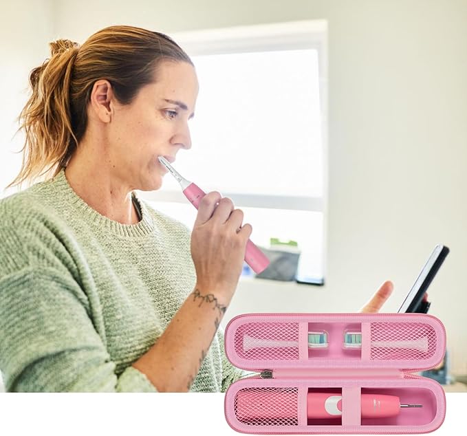 Toothbrush Travel Hard Case Compatible with Oral-B Pro 1000, 2000, 3000, 3500, 1500/ for Philips Sonicare ProtectiveClean 4100 5100 Electric Toothbrush with Mesh Pocket&Carabiner - Pink (Bag Only)