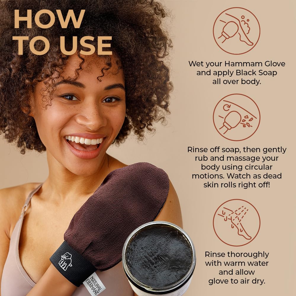 Natural Elephant Exfoliating Hammam Glove - Face and Body Exfoliator Mitt 5 and 10 Packs (Chocolate Brown (Pack of 10))