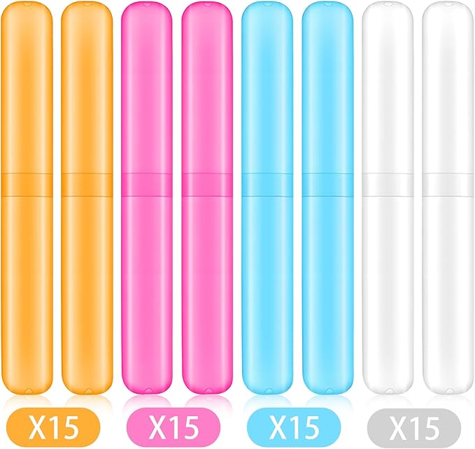 60pcs Travel Toothbrush Holders - Portable ABS Toothbrush Covers, Breathable Travel Toothbrush Holder for Home, Camping, Business Trips, 4 Colors (Blue, Orange, Purple, White)