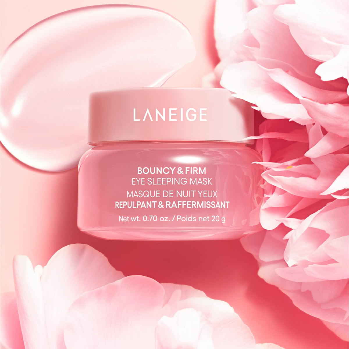 LANEIGE Bouncy & Firm Eye Sleeping Mask: Depuff and Firm with Peony & Collagen Complex, Ceramide, & 5D Hyaluronic Acid