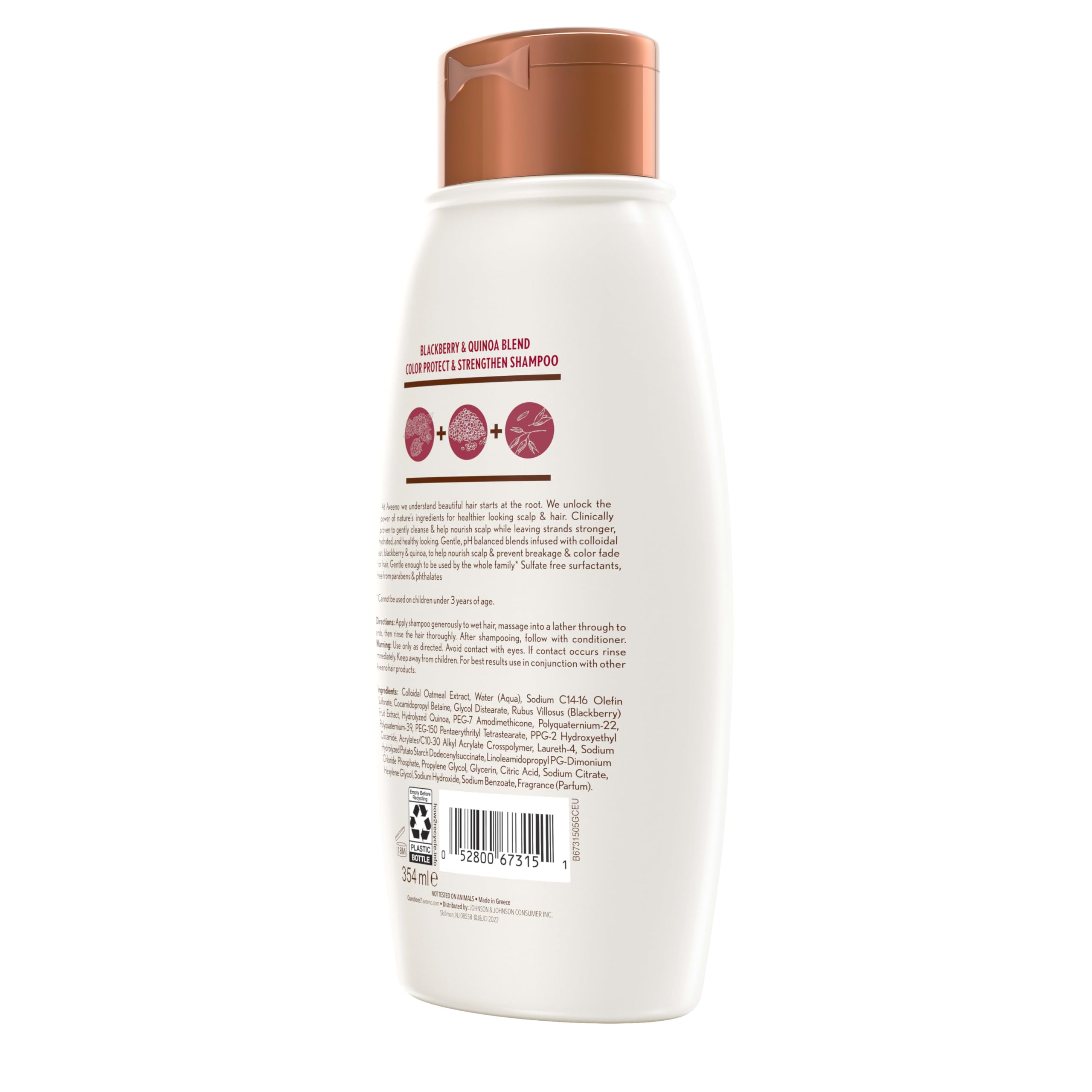 OGX Aveeno Color Protect Strengthen+ Blackberry Quinoa Shampoo, Fresh, 12 Fl Oz