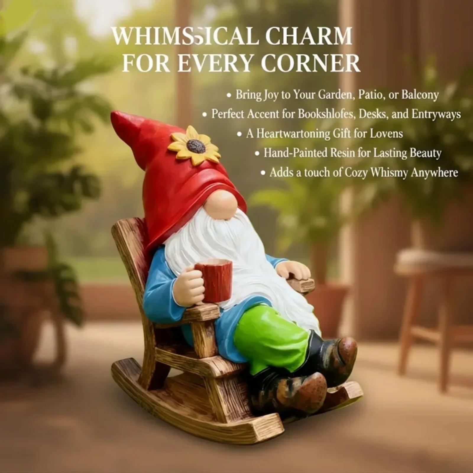 Somdzono Garden Gnomes Outdoor, Funny Coffee-Drinking Gnome Statue for Yard Lawn Decor, Gifts for Mom Grandma Women