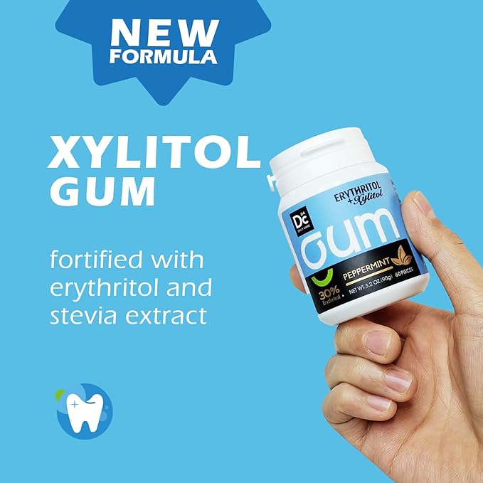 DC24 DAILY CARE Xylitol Chewing Gum with Erythritol, Aspartame Free & Sugar Free Gum, Low-Calorie, Sugarless, Natural Peppermint, 60 Pieces (Pack of 1)