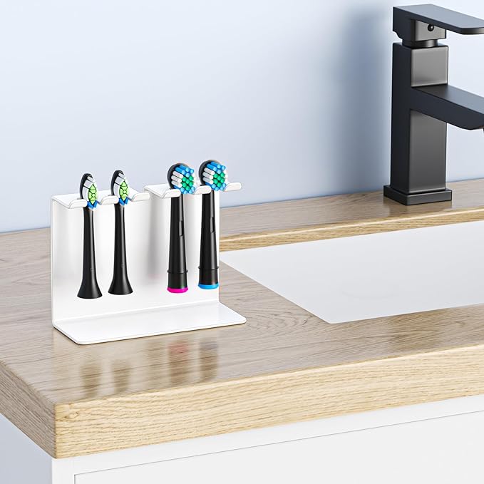 Electric Toothbrush Head Holder, Oukimly Toothbrush Holder Wall Mounted or Desktop, Metal Tooth Brush Holder, Shower Brush Head Holder, Electric Toothbrush Holder for Bathroom (White, Large)
