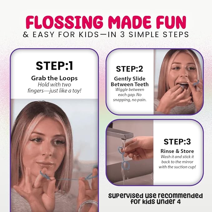 Floss for Kids | Soft Reusable Silicone Flossers for Children | Multicolored | Suction Cup | Safe, Gentle, Easy Grip (9)