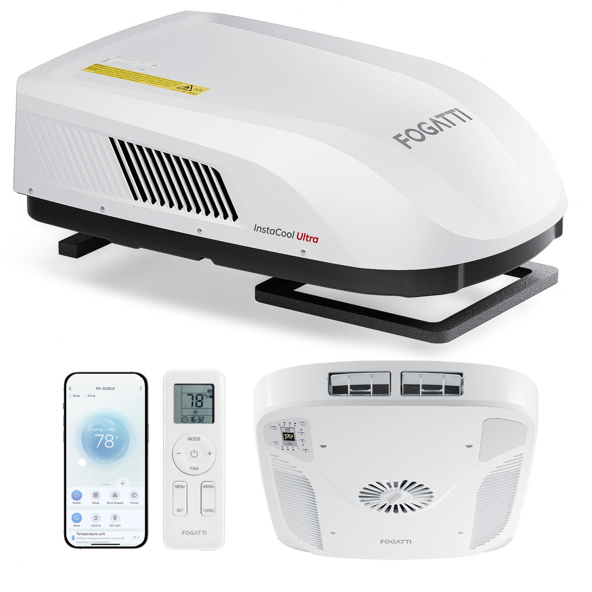 FOGATTI RV Air Conditioner 16K BTU, with Heat Pump and Cooling, with WiFi and Remote Control, Quiet AC, Low Profile Rooftop AC U