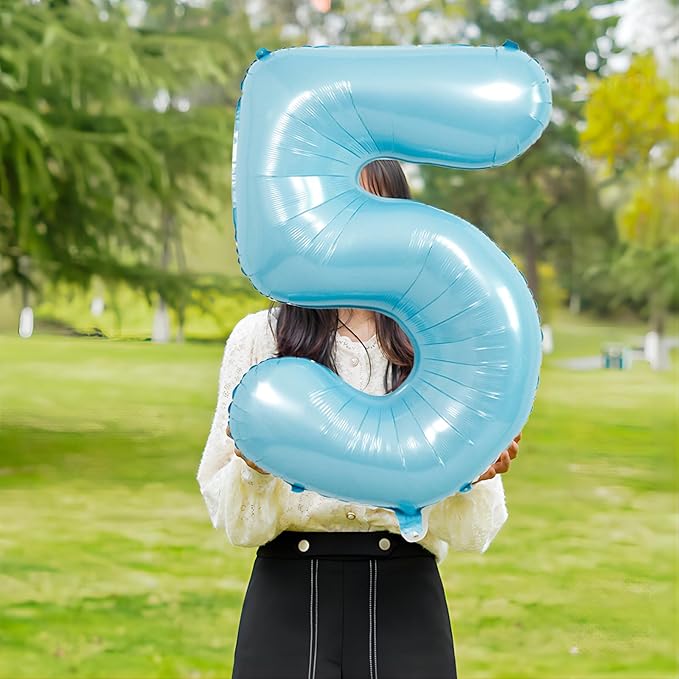 40 Inch light blue Number Balloons, Helium Mylar Foil Number Balloons for Birthdays, Number 5 Balloon for Party Decorations, Birthday Decorations, Wedding, Boy Baby Shower