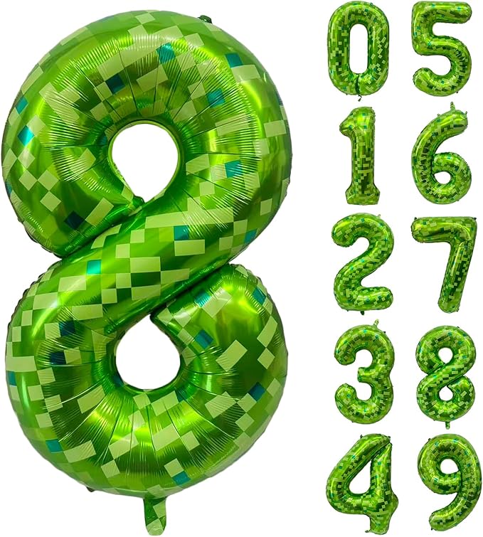 Green Number Balloons, Gaint Green Pixel Number 8 Balloon 40 Inch Dark green 8 Balloon for Boys Girls Kids 8th Birthday Party Decoration