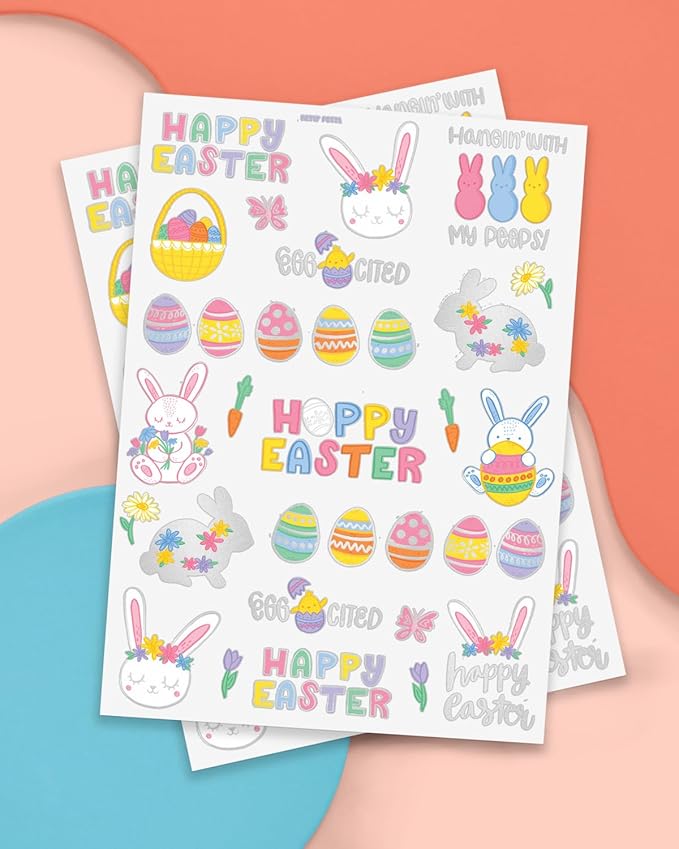 xo, Fetti Easter Party Supplies Temporary Tattoos - 48 Glitter Styles | Easter Bunny Decorations, Easter Basket, Easter Eggs Activity, Spring