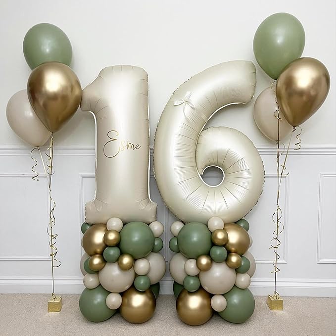 Number 6 Balloon Beige,40 Inch Large Cream Foil 6 Helium Balloons for Boys Girls Birthday Anniversary Decorations
