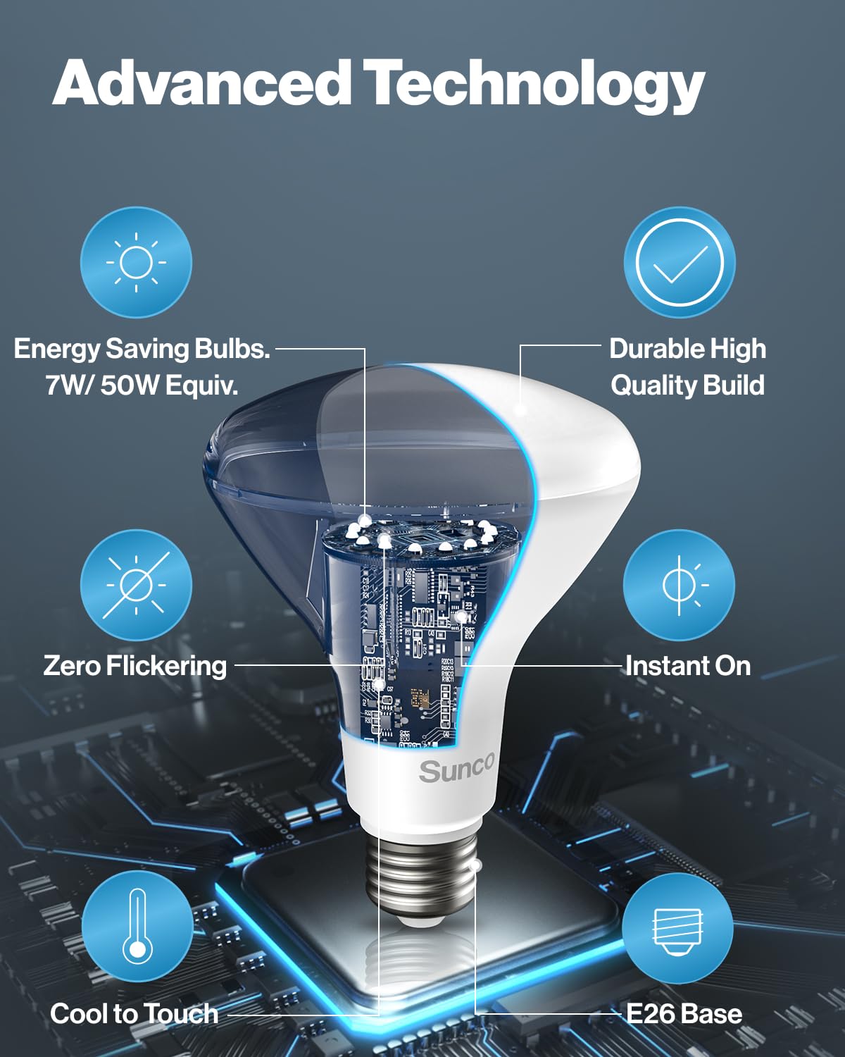 Sunco BR20 LED Bulb Dimmable, Small Recessed Lighting Bulbs, R20 Mini Flood Light Indoor, 550 LM, 7W (50W Equivalent), 5000K Daylight, E26 Base, Can Light for Home, Kitchen, Bedroom UL 4 Pack