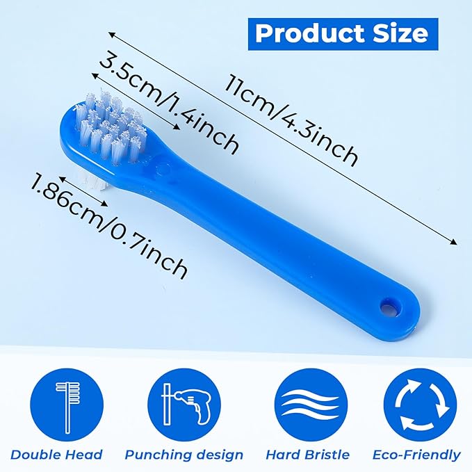 6 Pack Denture Brush, Portable Dual Headed Firm Hard Denture Toothbrush for Bristle, Toothbrush for Dentures, Clear Braces and Mouth Guards (Blue Red White)
