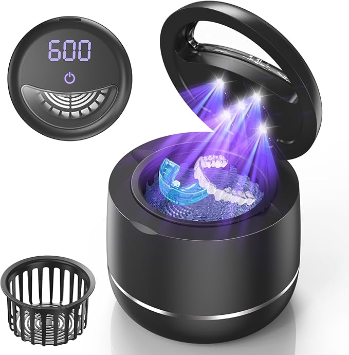 Ultrasonic Retainer Cleaner, 48kHz Denture Cleaner Machine with Dual Mode Digital Timer for Braces, Night Guard, Mouthguard, Toothbrush, Jewelry, 7.8OZ Dental Cleaning Pod