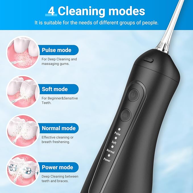 Betterchoi Water Flossers for Teeth, Portable Cordless Water Dental Flosser Teeth Pick, Oral Irrigator – 4 Cleaning Modes, 1800 Pulses, IPX7 Waterproof, USB Type-C Charging for Home Travel, Black