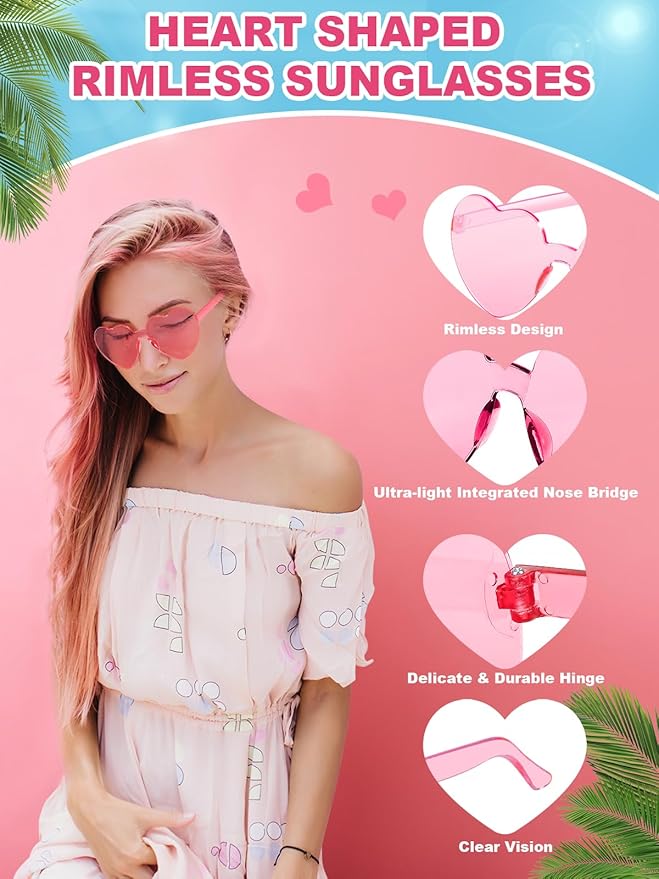 24 Pairs Heart Shaped Sunglasses for Women Colorful Glasses Fun Trendy Transparent Heart Sunglasses Party Favor
