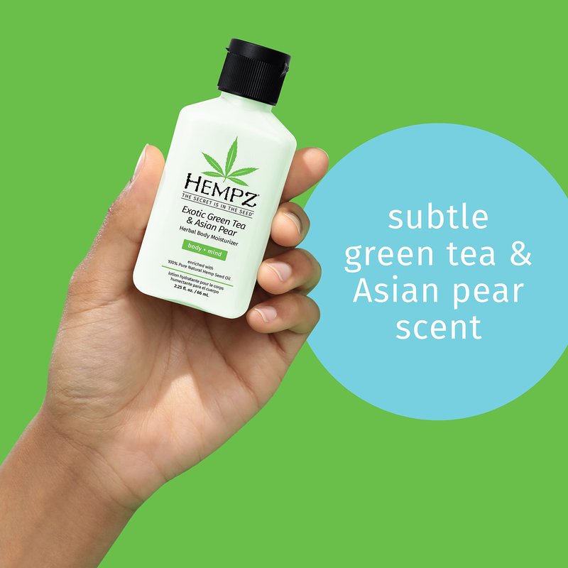 Hempz Exotic Natural Herbal Body Moisturizer with Pure Hemp Seed Oil, Green Tea and Asian Pear, 2.25 Fluid Ounce - Pure, Nourishing Vegan Skin Lotion for Dryness and Flaking with Acai and (Pack of 4)