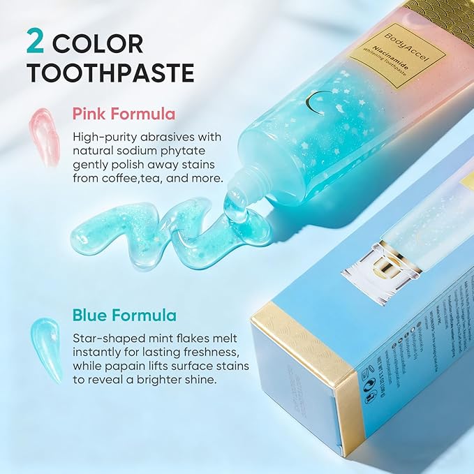 BodyAccel Niacinamide Whitening Toothpaste – Natural Whitening Toothpaste with Niacinamide, Gentle Formula for Brighter Teeth & Fresh Breath, 3-Pack (3)