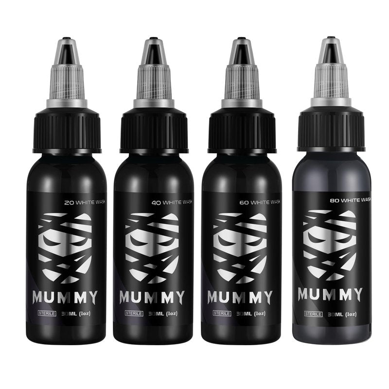 Mummy USA Custom Whitewash Tattoo Ink Set, 4 Bottles, 1oz Each