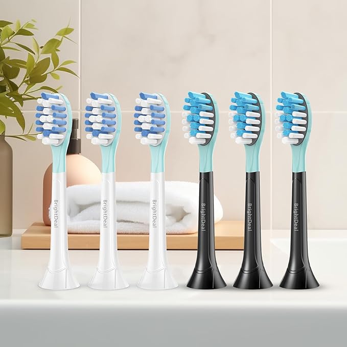 BrightDeal Replacement Heads for Philips Sonicare ProtectiveClean 4100 5100 6100 DiamondClean 9500 ExpertClean 7500 FlexCare HealthyWhite Electric Sonic Toothbrush C3 G3 W3 C2 G2, White&Black, 6 Pack