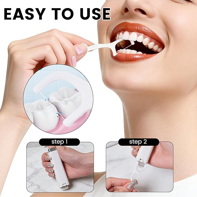 Portable Floss Dispenser with 100 Pcs Dental Floss, 2026 New Dental Floss Dispenser Dental Floss Picks Case, Refillable Automatic Travel Floss Pick Organizer Pocket Floss Boxes (3 Pcs White)