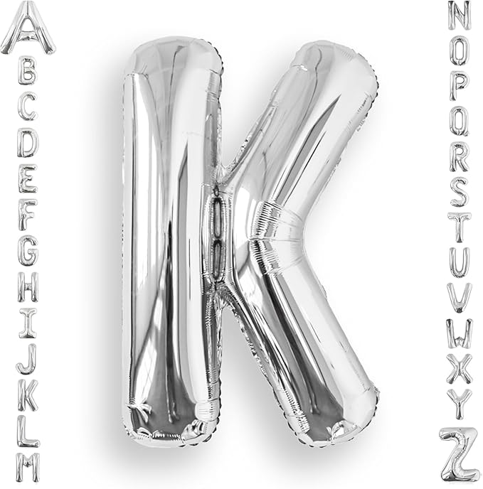 AULE 40 Inch Big Letter Balloon Silver K Large Foil Helium Alphabet Balloons A-Z for Birthday Anniversary Graduation New Year Party Decoration Supplies