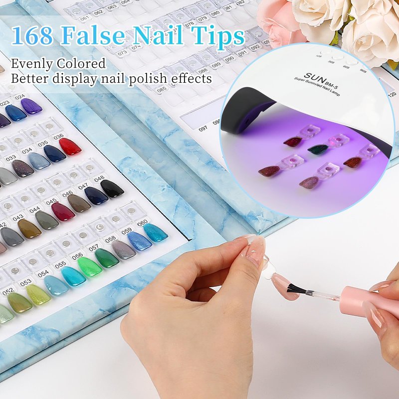 YINGJEE Nail Color Display Book Nail Swatch, Nail Sample Display Book Nail Gel Color Card Book with Transparent Replacement Nails (Coffee)
