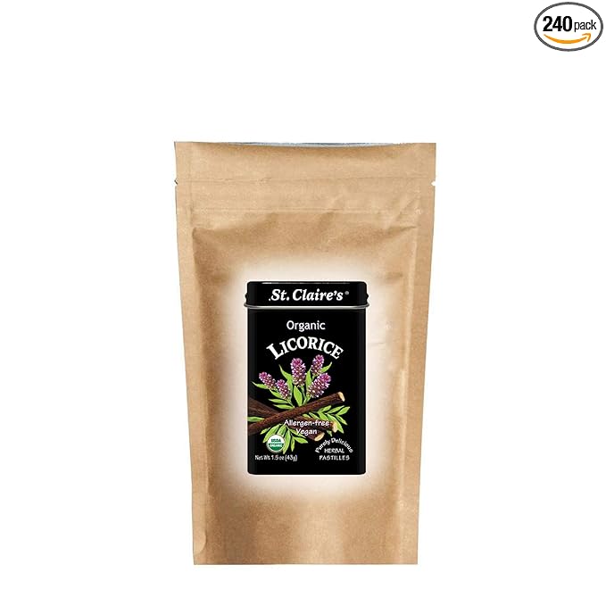 St. Claire's Organic Herbal Pastilles, (Licorice, 8 Ounce Bag, over 240 pieces) | Gluten-Free, Vegan, GMO-Free, Plant-based, Allergen-Free | Made in the USA in a Dedicated Allergen-Free Facility