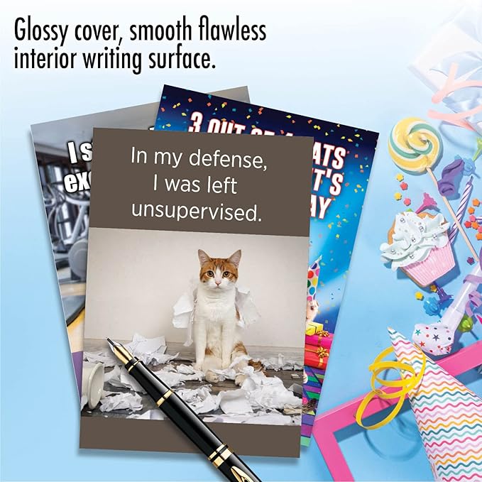 NobleWorks Assorted 3 Pack of Humorous Cool Cats Birthday Greeting Cards with 5 x 7 Inch Envelopes (3 Designs, 1 Each) Funny Felines VC2809BDG-C1x3