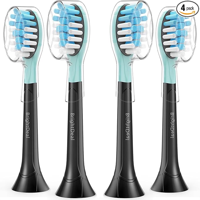 BrightDeal Replacement Head for Philips Sonicare ProtectiveClean 4100 5100 6100 DiamondClean 9500 ExpertClean 7500 FlexCare HealthyWhite Electric Sonic Toothbrush C3 G3 W3 C2 G2 C1 Brush, Black, 4 Pcs
