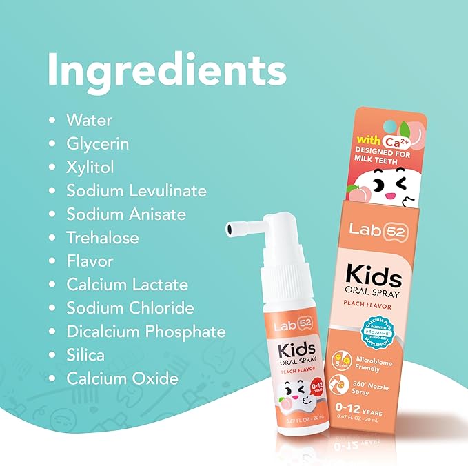 LAB52 Kids Oral Spray Gift Box, Toddler Toothpaste Helper for Daily Oral Care and Fresh Breath, Children Approved with Fluoride Free for Newborn to Preschoolers, Xylitol Strawberry Flavor (3 Packs)