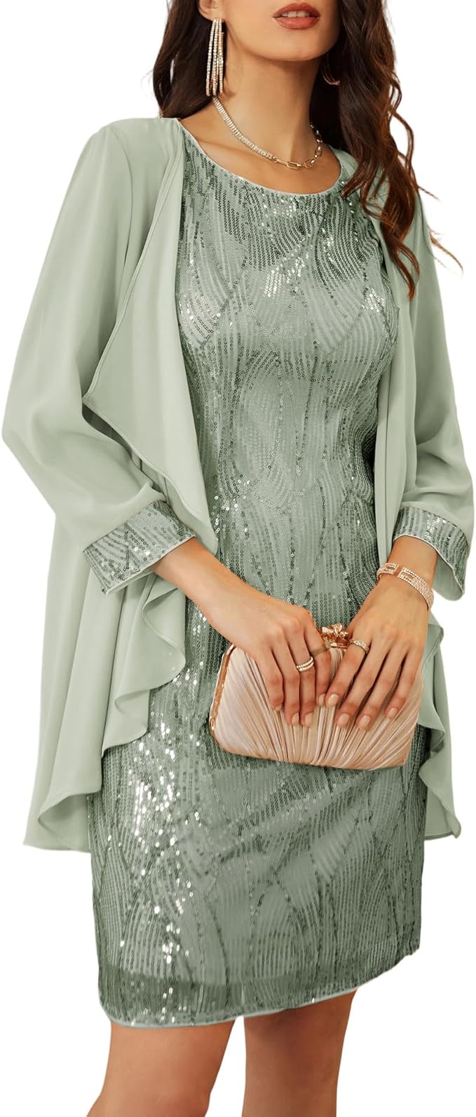 GRACE KARIN Women's Sequin Dress - Wedding Guest & Mother of The Bride Formal Dress - Two Piece Knee Length