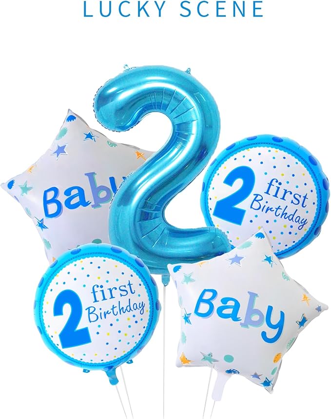 Blue 2 Number Balloon, 40 Inch, Mylar Foil, for Birthday Party Decoration, Unisex, Includes Ribbon & Straw