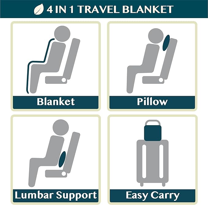 PAVILIA Travel Blanket and Pillow, Arms Opening Airplane Blankets for Adults, Compact Plane Blanket with Arm Hole 2-in-1 Bag for Flight Car Camping Luggage Backpack Traveler Gift, Checkered Red