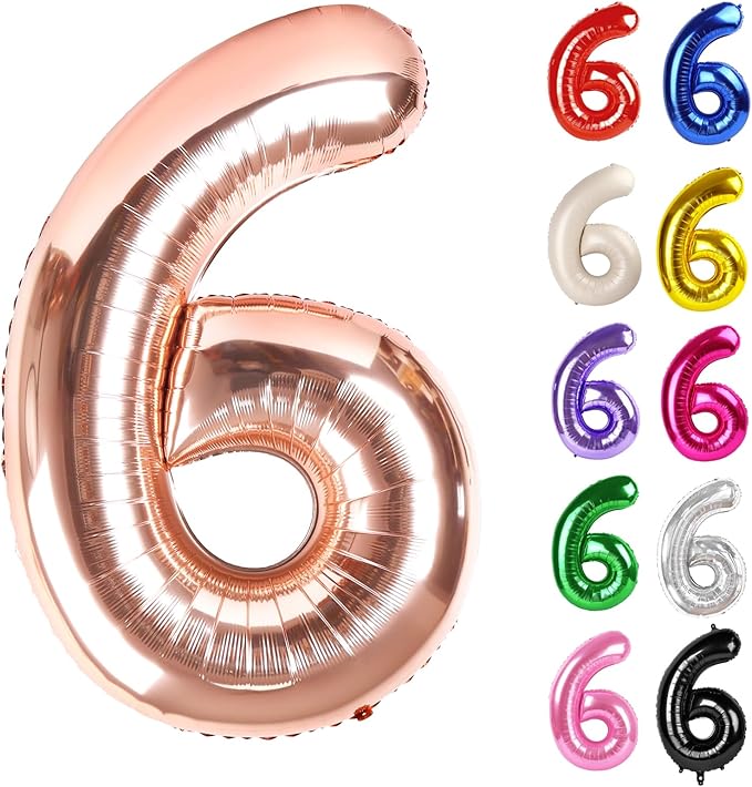 Rose Gold Number 6 Balloon 40 Inch, 6 Balloon Number, 6th Birthday Decorations, Rose Gold Party Supplies for Boys Girls