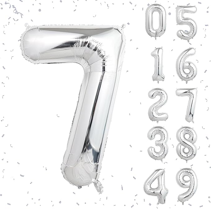 40 Inch Silver Number Balloons, Helium Mylar Foil Number Balloons for Birthdays, Number 7 Balloon for Party Wedding Bachelorette Birthday Bridal Shower Graduation Anniversary Celebration Party